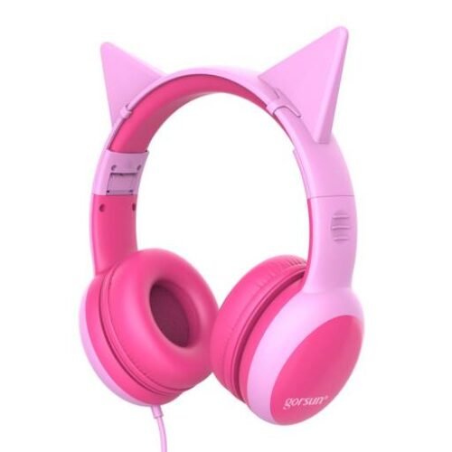 Auricular Stereo para Niños E61V Rosado c/Orejitas Gorsun