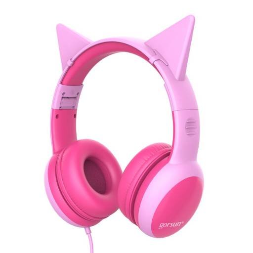 Auricular Stereo para Niños E61V Rosado c/Orejitas Gorsun
