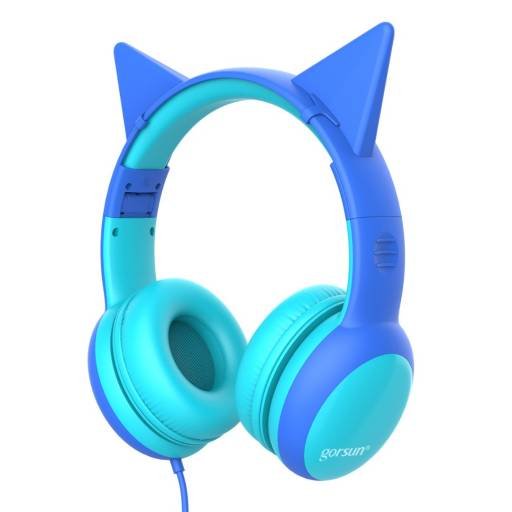 Auricular Stereo para Niños E61V Azul c/Orejitas Gorsun