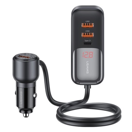 Cargador Auto C40 C/Cable 165W 2PD + 3 USB Pantalla Digital Negro CC213 USAMS
