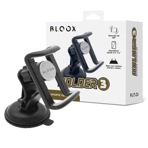 Soporte Vehicular BLOOX - Tipo Ventosa para Panel/Vidrio Holder_3 Negro