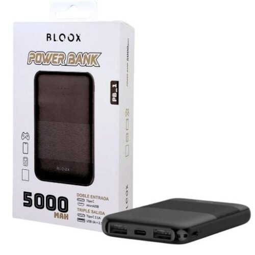 Power Bank BLOOX PB_1 5.000mAh Entrada: Tipo C Negro / Salida: Tipo C + USB2