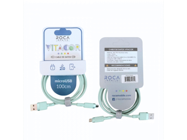 Cable de carga ROCA USB a MicroUSB 20 cm 2.4A Verde